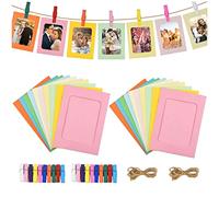 Hsthe Sea 20Pcs Colorful Paper Photo Frame with 20Pcs Clips and 2Pcs Hanging Ropes, 5.19x3.86 inch Paper Cardboard Picture Frames, Hanging Album Frame for Home School Office Wall Decoration