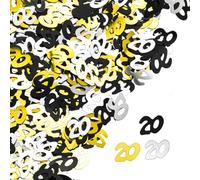 Hsthe Sea 20st Birthday Confetti,30g Black Gold Silver Table Decoration Confetti,Metallic Glitter Foil Table Confetti Sequins for Birthday Party Anniversary Party