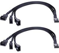 Hsthe Sea 2Pcs PWM Fan Splitter Adapter Cable Sleeved Braided Y Splitter Computer PC 4 Pin Fan Extension Power Cable 1 to 3 Converter for Computer ATX Case 4-Pin/3-Pin Cooling Fan Cable -10.5 inch