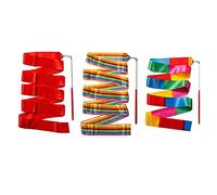 Hsthe Sea 3 Pcs Dance Ribbons,Rhythmic Gymnastic Ribbon,Rainbow Streamers for Kids Dancing Streamers Rhythmic with Twirling Rod Streamer Baton Art (Red + stitching + colorful)