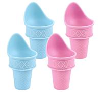 Hsthe Sea 4PCS Plastic Ice Cream Cone Holder, Ice Cream Snow Cone Rack, Food Grade Ice Cream Plastic Cup Spoon, Reusable Ice Cream Cone Holder