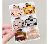 Hsthe Sea 6 Pcs Hair Clips for Fine Hair, Small Square Non-Slip Claw Clips, Tortoiseshell Acetate Leopard Mini Hair Claw Clip for Women and Girls