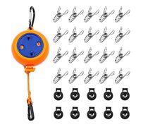 Hsthe Sea Retractable Camping Clothesline 8 Meters Adjustable Travel Laundry Rope Heavy Duty Washing Line with 20 Clothespins and10 10 Fixed Buckles for Indoor Outdoor Camping Courtyard Travel Hotel