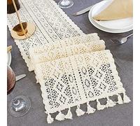 Hsthe Sea Table Runner Rectangular Crochet Lace Elegant Hollow Mesh Tablecloth for Rustic Boho Wedding Decor Bridal and Baby Show Beige