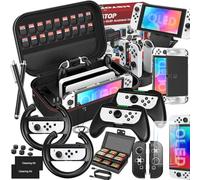 HSTOP Switch OLED Accessory Kits, 28 in1 Switch OLED Bundle with Screen Protector/Joycon Case/Thumb Clip/Game Stand/Joycon Charging Base ect Nintendo Switch OLED Accessories - Black