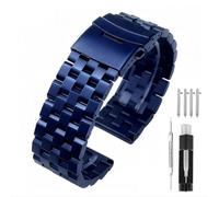Hstrap Brushed 22mm Stainless Steel Watch Band, Solid Quick Release Watch Bracelet Strap Double Locking Clasp Replacement Strap Blue for Men Women