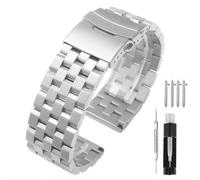 Hstrap Brushed 26mm Stainless Steel Watch Band, Solid Quick Release Watch Bracelet Strap Double Locking Clasp Replacement Strap Silver for Men Women