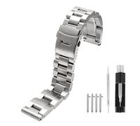 Hstrap Heavy Solid Stainless Steel Watch Band 22mm 24mm 26mm Black Silver Brushed Watch Bands Double Locking Clasp Strap for Men (Silver, 20mm)