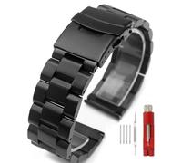 Hstrap Silver/Black Stainless Steel Watch Bands Brushed Finish Watch Strap 18mm/20mm/22mm/24mm Double Buckle Bracelet, Black, 21mm, Classic