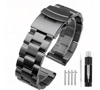 Hstrap Silver/Black Stainless Steel Watch Bands Brushed Finish Watch Strap 18mm/20mm/22mm/24mm Double Buckle Bracelet (Space Grey, 20mm)