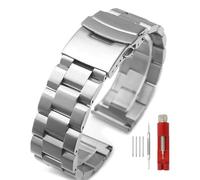 Hstrap Silver/Black Stainless Steel Watch Bands Brushed Finish Watch Strap 18mm/20mm/22mm/24mm Double Buckle Bracelet, Silver, 21mm, Classic