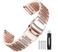 Hstrap Stainless Steel Watch Band 18mm 20mm 22mm 24mm, Solid Polished Mesh Watch Bands Silver Black Metal Watch Bracelet with Deployment Buckle Watch Strap for Men Women, Rose gold, 20mm, Classic