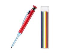 HSTWODE 1 Carpenter's Pencil with 6 Pencil Leads, Mechanical Carpenter's Pencils, Marker with Sharpener, Deep Hole Marker Pencil, Construction Site Set for Construction, Woodworking, Drawing (Red)