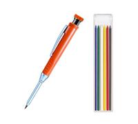 HSTWODE 1 Carpenter's Pencil with 6 Pencil Leads, Mechanical Carpenter's Pencils, Marker with Sharpener, Deep Hole Marker Pencil, Construction Site Set for Construction, Woodworking, Drawing (Orange)