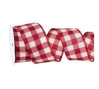 HSTWODE 1 Piece Checked Ribbon 10 Yards/Roll 63mm Checked Ribbons with Wired Edge for Crafts, Bows, Handmade Wrap Parties (Burgundy White)