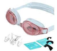 HSTWODE 1 Piece Optical Swimming Goggles with Prescription -1.5 to -9.0, Anti-fog UV Protection, One-piece Swimming Goggles with Earplug, for Men and Women (Pink, 0)