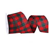 HSTWODE 1 Piece Plaid Ribbon 10 Yards/Roll 63mm Checked Ribbons with Wired Edge for Crafts, Bows, Handmade Wrap Parties (Red-Green)