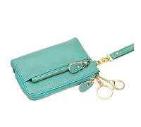 HSTWODE 1 x Cowhide Leather Coin Purse, 14 cm x 10 cm Vintage Leather Wallet for Women, 10 Colours Available, Women's Leather Wallet with Zip, cyan, 14cm×10cm, Modernity