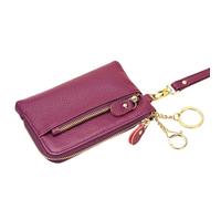 HSTWODE 1 x Cowhide Leather Coin Purse, 14 cm x 10 cm Vintage Leather Wallet for Women, 10 Colours Available, Women's Leather Wallet with Zip, purple, 14cm×10cm, Modernity