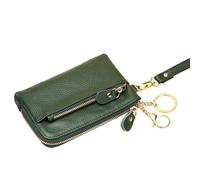 HSTWODE 1 x Cowhide Leather Coin Purse, 14 cm x 10 cm Vintage Leather Wallet for Women, 10 Colours Available, Women's Leather Wallet with Zip, Green, 14cm×10cm, Modernity