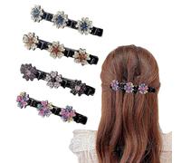 HSTWODE 4 Pieces Braided Hair Clips, Double Hair Clips, Sparkly Crystal Stone Hair Clips for Women, Elegant Hair Clips, Hummingbird Hair Clips, Rhinestone Hair Clips, Hair Clips (C Style)