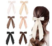 HSTWODE 6 Pieces Big Bow Hair Clips with Long Silk Satin French Hair Clips Simple Accessories for Women (Style C)