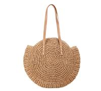HSTWODE Round Women's Woven Bag | Summer Beach Bag Straw | Hand-Woven Beach Bag | Beach Bag with Zip, camel, 44cm*41cm
