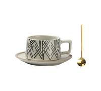 HSTWODE Set of 1 Coffee Mug with Saucers with a Small Metal Spoon Vintage Texture Ceramic Coffee Mug Matte Gloss Multicoloured Mix Porcelain Cup Suitable Pension Café Furnishings (#1)