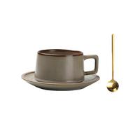 HSTWODE Set of 1 Coffee Mug with Saucers with a Small Metal Spoon Vintage Texture Ceramic Coffee Mug Matte Gloss Multicoloured Mix Porcelain Cup Suitable Pension Café Furnishings (#5)