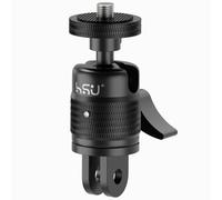 HSU 1/4" Screw Camera Mount Adapter with 360° Ball Head for Action Cameras | Aluminium Alloy Extension Arm Accessory for Action Cameras GoPro MISSION 1 PRO, Hero 13/12/, Insta 360 X5/X4/X3（Black Knob）