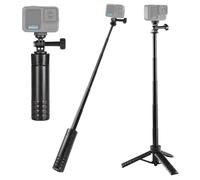 HSU 25"/64cm Tripod Selfie Stick for GoPro Insta 360 Osmo Action Cameras | 2-in-1 Adjustable Handle Grip Portable Travel Stand Telescopic Rod Extension Pole Accessory for Vlog and Short Video Creation