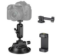HSU 3.9"/9.8cm Suction Cup Mount with Adjustable Ball Head Magic Arm | Quick Release Universal Car Windshield Holder, Compatible with GoPro, Insta360, DJI Action Osmo Cameras, DSLR & Smartphones
