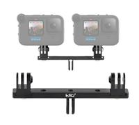 HSU Aluminum Twin Dual Mount for GoPro, Longer Camera Adapter for GoPro with Media Mod or Waterproof Housing, Cold Shoe Bracket for Action Camera