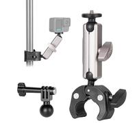 HSU Motorcycle Bike Camera Handlebar Mount with 360° Swivel Dual Ball Head | Super Clamp Clip 20-50mm Camera Pole Holder Bracket Mount with Action Camera Adapter for GoPro Insta 360 Osmo Action