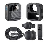 HSU Silicone Protection Kit for GoPro Max2, Silicone Case and Lens Caps, Screen Protectors, Battery Side Cover and Adjustable Strap, Accessories Kit for GoPro Max 2
