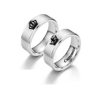 Hsumonre Custom Promise Rings for Couples Crown Matching Rings Her King His Queen Couple Ring Set Engraved Wedding Rings for Him and Her Stainless Steel 8mm 6mm Width