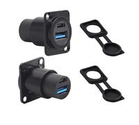 Hsupez Pack of 2 D Type Double Type C and USB 3.0 Panel Socket, Type C and USB A Female to Female Through Socket Adapter, 5Gbps Data Transfer, Dual Interface Panel Mount Connector Adapter
