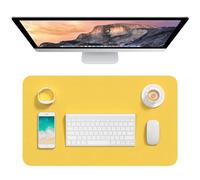 Hsurbtra Desk Pad, 23.6" x 13.8" PU Leather Desk Mat, M Extended Mouse Pad, Waterproof Desktop Blotter Protector, Non-Slip Ultra Thin Small Laptop Keyboard Writing Mat for Office Home, Yellow