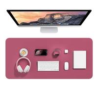 Hsurbtra Desk Pad, 35.5" x 17" PU Leather Desk Mat, XXL Extended Mouse Pad, Waterproof Desktop Blotter Protector, Non-Slip Ultra Thin Large Laptop Keyboard Writing Mat for Office Home, Deep Red