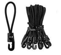 HSUYUN 10 cm Elastic Rope with Hooks, Pack of 25 Tarpaulin Tensioners, Tent Tensioners with Hooks, Black Tensioning Rubber Short, for Trailer Tarpaulins, Travel Tent Fabric, Pool Cover