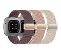 HSWAI Magnetic Braided Compatible with Fitbit Versa 4 Bands for Women/Versa 3/Sense/Sense 2 Bands, Soft Stretchy Sport Strap Woven Loop Elastic Nylon Wristbands Men
