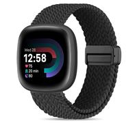 HSWAI Magnetic Braided Compatible with Fitbit Versa 4 Bands for Women/Versa 3/Sense/Sense 2 Bands, Soft Stretchy Sport Strap Woven Loop Elastic Nylon Wristbands Men