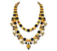 HSWE Bee Layered Beaded Necklace for Women Yellow Black Flying Bumble Bees Pendant Choker Necklaces Funny Cute Animal Spring Summer Holiday Party Jewelry Gift