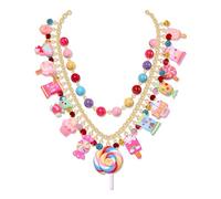 HSWE Candy Layered Necklaces for Women Novelty Colorful Beads Lollipop Sweet Candy Bear Ice Cream Dessert Cake Pendant Choker Necklace for Birthday Halloween Holiday Party Jewelry Gift, adjustable