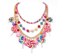 HSWE Candy Layered Necklaces for Women Novelty Colorful Beads Lollipop Sweet Candy Bear Ice Cream Dessert Cake Pendant Choker Necklace for Birthday Halloween Holiday Party Jewelry Gift, adjustable