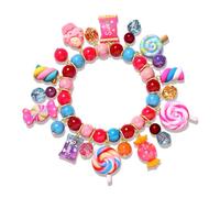 HSWE Colorful Candy Beaded Bracelets for Women Fun Novelty Sweet Candy Lollipop Marshmallow Cake Pendant Elastic Stretch Bracelet Kawaii Cute Friendship Party Bangle Wrist Jewelry, adjustable, clay
