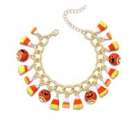 HSWE Halloween Bracelets for Women Fun Candy Corn Pumpkin Spooky Ghost BOO Witch Spider Cat Charm Link Chain Friendship Bracelet Novelty Halloween Birthday Holiday Party Bangle Wrist Jewelry Gift