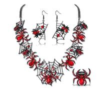 HSWE Halloween Jewelry Set Crystal Spider Charms Necklace Bangle Bracelet Rings Rhinestone Big Spider Web Pendant Necklace Rings Dangle Earrings Set Halloween Birthday Holiday Party Gifts, L, Metal
