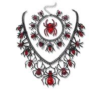 HSWE Halloween Jewelry Set Crystal Spider Charms Necklace Bangle Bracelet Rings Rhinestone Big Spider Web Pendant Necklace Rings Dangle Earrings Set Halloween Birthday Holiday Party Gifts, L, Metal