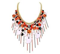 HSWE Halloween Necklace for Women Orange Black Crystal Tassel Spooky Ghost Pumpkin Skull Pendant Choker Necklace Statement Funny Halloween Outfits Accessories Costume Holiday Party Jewelry Gifts